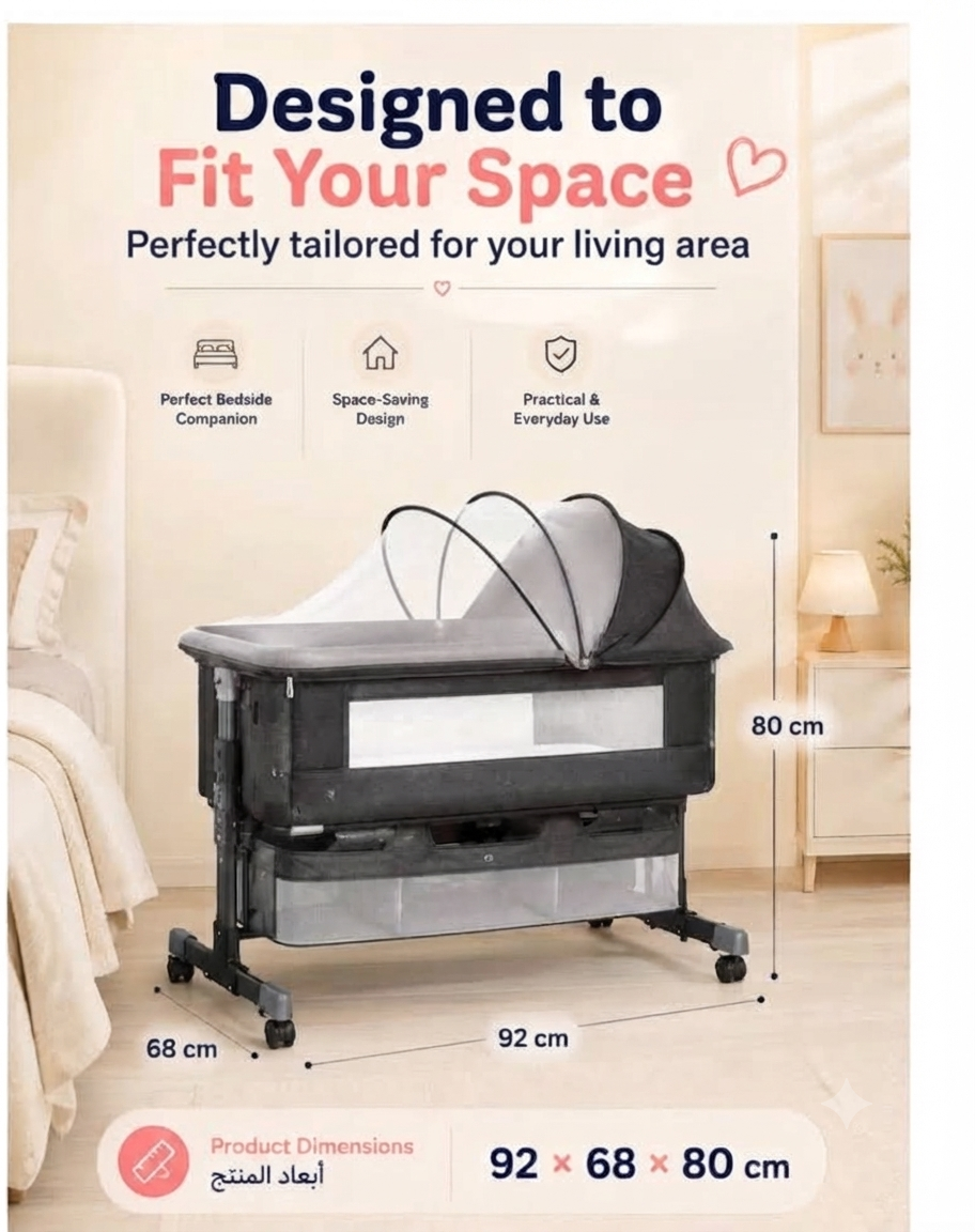 Premium 3-in-1 Bedside Sleeper & Standalone Bassinet with Mosquito Net