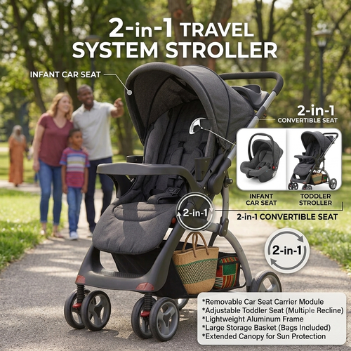 2-in-1 Foldable Baby Stroller with Infant Car Seat